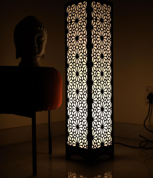 METSY Designer Laser Cut Floor Lamp Metal Floor Lamps for Living Room Corner | Corner Floor Lamp | Column Floor Lamp