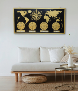 Global Timekeeper World Map Wall Art