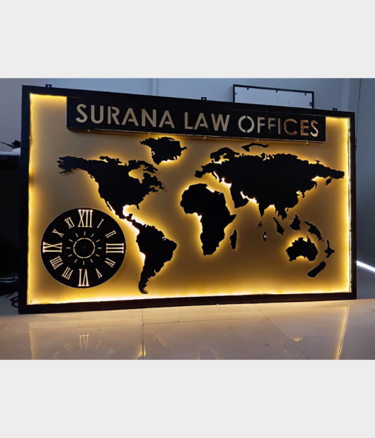 Luxury World Map LED Office Sign