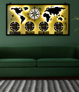 Global Time Navigator – Metal World Map With Clock