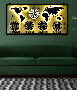 Global Time Navigator – Metal World Map With Clock