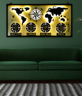 Global Time Navigator – Metal World Map With Clock