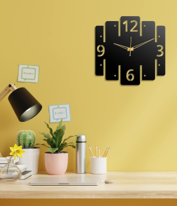 METSY Wall Clock Metal Wall Art Clock Decor for Living Room | Metal Wall Art | Wall Hangings for Home Decoration| Size: 28x28 cm | Precise Laser Cutting &amp; Black Powder Coated