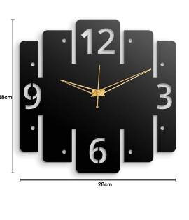 METSY Wall Clock Metal Wall Art Clock Decor for Living Room | Metal Wall Art | Wall Hangings for Home Decoration| Size: 28x28 cm | Precise Laser Cutting &amp; Black Powder Coated