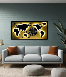 METSY METSYMetal Laser Cut (World Map with Analogue Clock) Wall Hanging World map Attached Analogue Clock with LED Strip Lighting (Black & White_4*2)