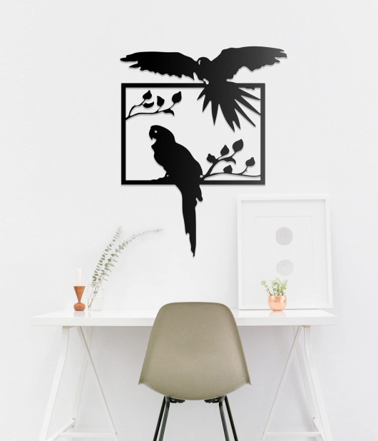 METSYLaser Cut Twin Parrots Metal Wall Art