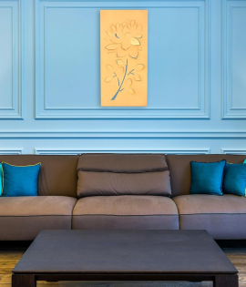 METSY Metal Flower Wall Art Golden in Rectangular Shape for Home/Bedroom/Office/Hallways etc | Metal Wall Art | Wall Decor Items(57x28 cm)