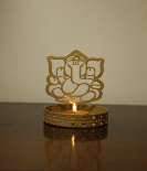 METSY Ganesh ji Laxmi ji Round Shape Tealights Candle Holder | Modern Design Diya for Mandil | Diwali Decoration and Gifting Item | Urli Bowls for Home. (Metal- 12cm * 12 cm)