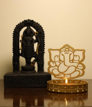 METSY Ganesh ji Laxmi ji Round Shape Tealights Candle Holder | Modern Design Diya for Mandil | Diwali Decoration and Gifting Item | Urli Bowls for Home. (Metal- 12cm * 12 cm)