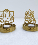 METSY Ganesh ji Laxmi ji Round Shape Tealights Candle Holder | Modern Design Diya for Mandil | Diwali Decoration and Gifting Item | Urli Bowls for Home. (Metal- 12cm * 12 cm)