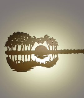 Wall Hanging Decor Abstract Guitar Sunset With Palm trees For Home Decoration with backlit (90cmx 38cm x1.2mm)