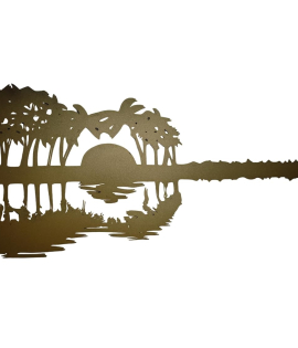 Wall Hanging Decor Abstract Guitar Sunset With Palm trees For Home Decoration with backlit (90cmx 38cm x1.2mm)