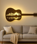 Wall Hanging Decor Abstract Guitar Sunset With Palm trees For Home Decoration with backlit (90cmx 38cm x1.2mm)
