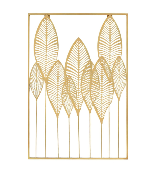 METSY Metal Leaf Long Panel Wall Decor Art Golden in Rectangular Shape for Home & Office/Bedroom/Office/Hallways etc | Metal Wall Art | Wall Decor Items