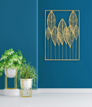 METSY Metal Leaf Long Panel Wall Decor Art Golden in Rectangular Shape for Home & Office/Bedroom/Office/Hallways etc | Metal Wall Art | Wall Decor Items