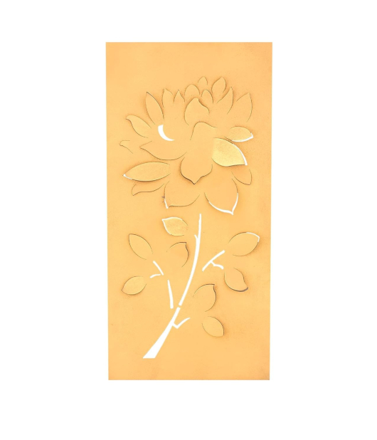 METSY Metal Flower Wall Art Golden in Rectangular Shape for Home/Bedroom/Office/Hallways etc | Metal Wall Art | Wall Decor Items