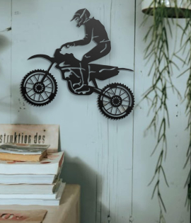 METSY Wall Decor(Dirt Bike Rider) Metal Art, Made of 1.2mm Metal Sheet, Crafted with Laser Cutting,(PREMIUM FINISH),Scratch Resistant, Rust Resistant (Size: 45x43cm)