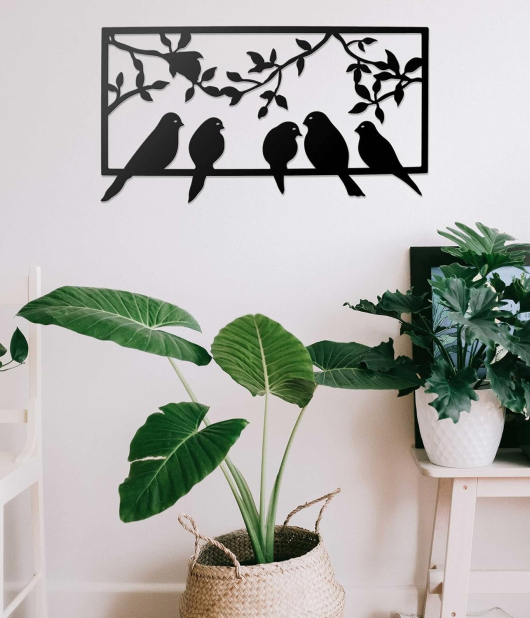 METSY Metal Wall Art Family of Birds Wall Hanging for Living room Bedroom Hall Laser Cut Black Powder Coated,Metal Wall Hangings for Home Decoration(480x900mm)