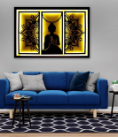 METSY Home Decor Buddha Mandala Metal Wall Art with Led light Buddha Frames for Wall Modern Art | (Set of 3) | (102x64cm) | Made of Metal(1.2mm) | Scratch & Rust Resistant