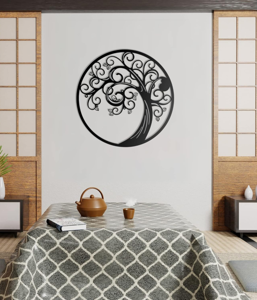 METSY METSYMagical Tree Wall Art/Metal Sheet 1.2mm/Laser Cut/Powder Coated/Black/Dia. 56cm