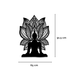 METSY Mild Steel Black powercoated LED Buddha Wall Art with Lotus Design – Spiritual Metal Wall Decor for Home, Meditation Room &amp; Office(91.5x65) CM