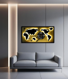 METSY METSYMetal Laser Cut(World Map with analogue clock) Wall Hanging world map attached analogue clock with LED Strip Lighting(Bomb White Shade)(4x2) feet, Gorgeous lookings