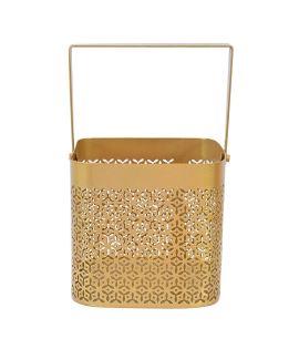 METSY Stylish Metal Cutting Edge Candle Light Holder Basket in Rectangular Shape | Metal Art | Home Decor Items (18x18 cm)
