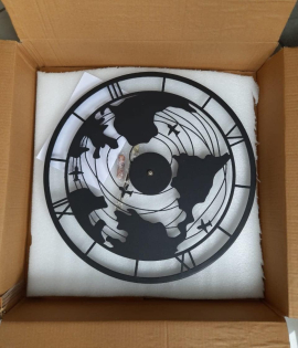 METSY Metal Wall Clock World Map Design | Metal Wall Art Clock Decor for Living Room | Wall Hangings for Home Decoration | Size: 44.5x44.5 cm | Laser Cutting &amp; Black Powder Coated