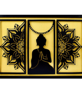 METSY Stylish Metal Buddha Wall Art Golden (75x110 cm) for Home/Bedroom/Office/Hallways etc | Metal Wall Art | Wall Decor Items for decoration Wall Art. (Frame Black)