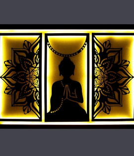METSY Stylish Metal Buddha Wall Art Golden (75x110 cm) for Home/Bedroom/Office/Hallways etc | Metal Wall Art | Wall Decor Items for decoration Wall Art. (Frame Black)