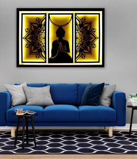 METSY Stylish Metal Buddha Wall Art Golden (75x110 cm) for Home/Bedroom/Office/Hallways etc | Metal Wall Art | Wall Decor Items for decoration Wall Art. (Frame Black)