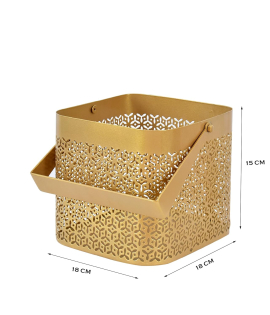 METSY Stylish Metal Cutting Edge Candle Light Holder Basket in Rectangular Shape | Metal Art | Home Decor Items (18x18 cm)