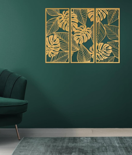 METSY Stylish Metal Leaf Panel Wall Art Decor Golden in Rectangular(64L x 84W Centimeters) Shape for Home/Bedroom/Office/Hallways etc | Metal Wall Art | Wall Decor Items