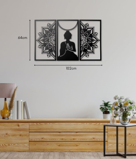 METSY Home Decor Buddha Mandala Metal Art | Wall Hanging Wall Arts for Home | Buddha Frames for Wall Modern Art | (Set of 3) | (102x64cm) | Made of Metal(1.2mm) | Scratch &amp; Rust Resistant