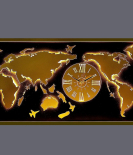 METSY METSYMetal Wall Hanging World Map with Clock Wall Hanging World map with led Clock (Black & Gold_4*2)