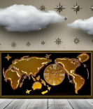 METSY METSYMetal Wall Hanging World Map with Clock Wall Hanging World map with led Clock (Black & Gold_4*2)