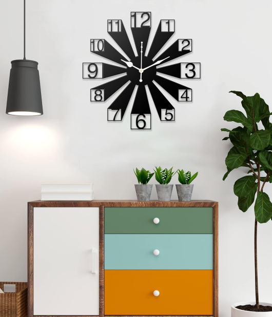 METSY Metal Wall Clock Numerical Design | Metal Wall Art Clock Decor for Living Room | Wall Hangings for Home Decoration | Size: 30 x 30 cm | Precise Laser Cutting & Black Powder Coated