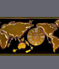METSYMetal Laser Cut (World Map with Analogue Clock) Wall Hanging Gold World map (Black &amp; gold 5 * 2.5) gold lightening black and golden map wall decor for living room