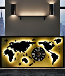 METSY METSYMetal Laser Cut (World Map with Clock) Wall Hanging black and white World map with Clock LED Strip Lighting (Black & White 5X2.5) for living room,hotel