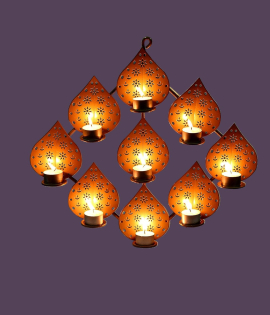 METSY Stylish Metal Cutting Edge Candle Light Holder Leaf in Rectangular Shape | Metal Art | Home Decor Items (Golden Triangular) (Golden Square)