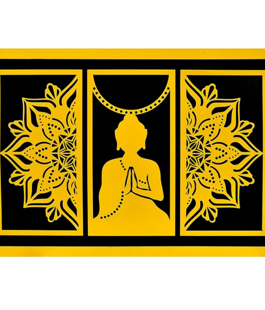 METSY Stylish Metal Buddha Wall Art Golden (75x110 cm) for Home/Bedroom/Office/Hallways etc | Wall Decor Items for decoration Wall Art. (Frame Black) (Golden)