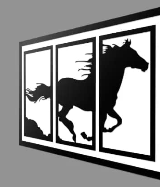 METSY wall decor item Digitally print Running Horse framed 3D -6.5 mm (24 inch X 48 inch, Black, White)
