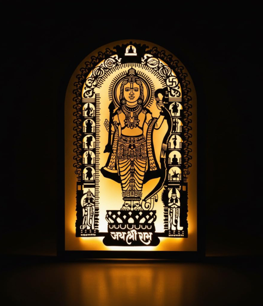 METSY Lord Ram Backlit Wall Art with LED Lights | LASER ART Wall Decor Backlit | Spiritual Wall Sculpture for Home Décor, Living Room, Meditation & Temple(138x89) cm