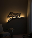 METSY Home Decor Wall Stickers Cheetah Leopard Metal Wall Art | Tiger Shaped Wall Decoration 3D Wall Sculpture for Bedroom black golden with LED (34 cm X 80 cm, Black, golden)