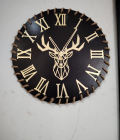 METSY Metal Luxury Deer Head Round Wall Clock, Wall Watch, Wall Decor for Home Office Hall Decor and Gifts | Silent Quartz Decorative Wall (Black Roman)