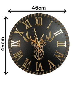 METSY Metal Luxury Deer Head Round Wall Clock, Wall Watch, Wall Decor for Home Office Hall Decor and Gifts | Silent Quartz Decorative Wall (Black Roman)