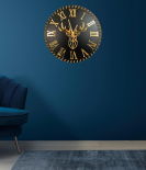 METSY Metal Luxury Deer Head Round Wall Clock, Wall Watch, Wall Decor for Home Office Hall Decor and Gifts | Silent Quartz Decorative Wall (Black Roman)