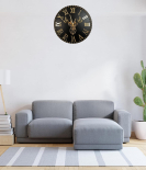 METSY Metal Luxury Deer Head Round Wall Clock, Wall Watch, Wall Decor for Home Office Hall Decor and Gifts | Silent Quartz Decorative Wall (Black Roman)