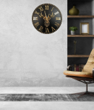 METSY Metal Luxury Deer Head Round Wall Clock, Wall Watch, Wall Decor for Home Office Hall Decor and Gifts | Silent Quartz Decorative Wall (Black Roman)