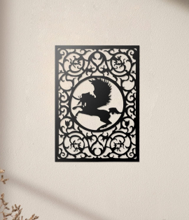 METSY Laser Cut Pegasus Wall Art for Living Room, Bed Room, Hallway/Matte Black Powder Coated/(606x436) mm